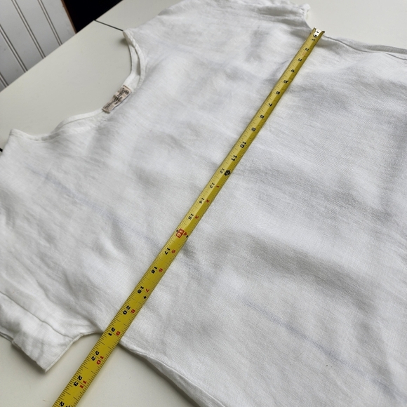 TERZO MILLENNIO 100% Linen Button Back Hi Low Coastal Top Made In ITALY White S - Picture 10 of 13